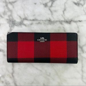 Coach Slim Wallet In Signature Canvas With Buffalo Plaid Print